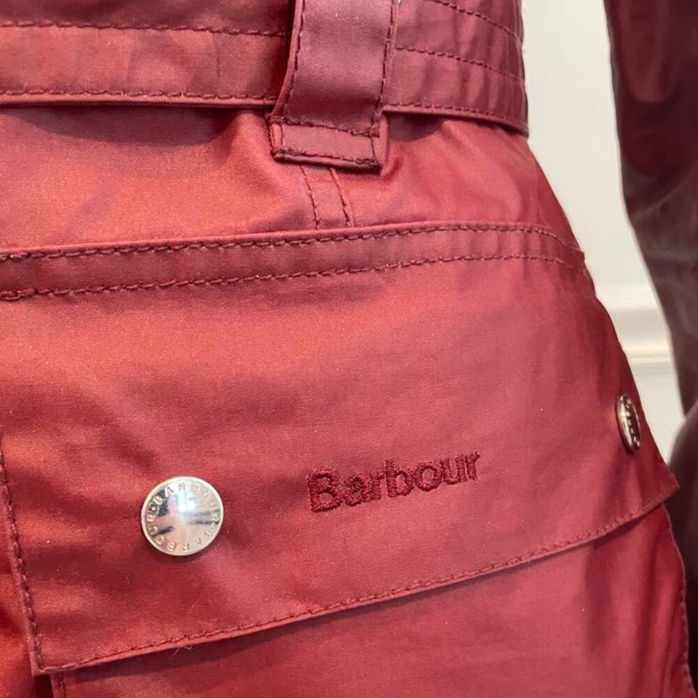 Women's Brick Red Waxed Cotton Barbour Jacket, Size 8 - Picture 5 of 12